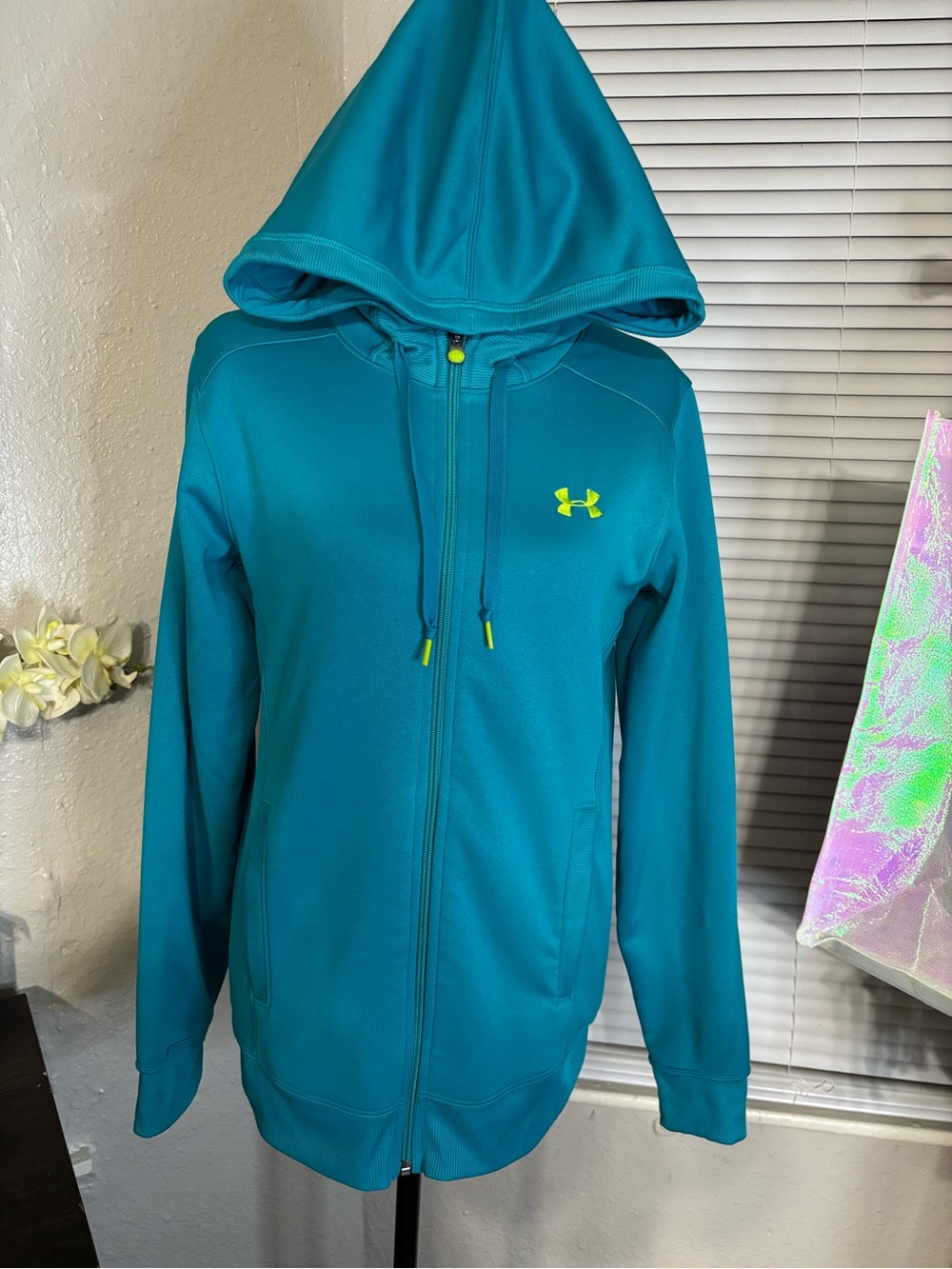 Under Armour Teal Zip-Up Hoodie with Neon Logo